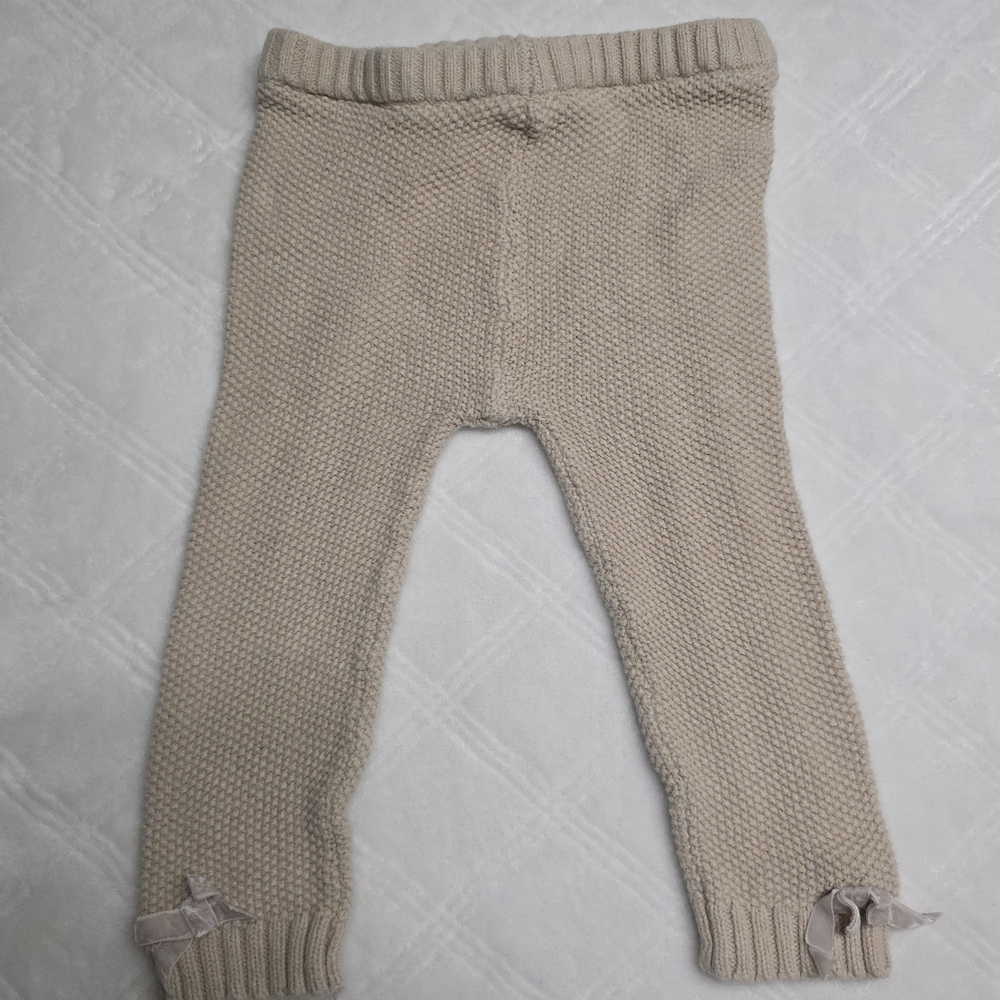 Knit Baby Leggings with Bow Detail - Beige 100% Cotton